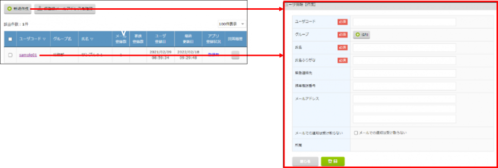 11-3. ユーザ情報一覧 新規作成及び編集画面への画面推移についてのVer7.5の画面